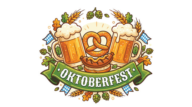 Oktoberfest celebration with beer pretzels and sausage