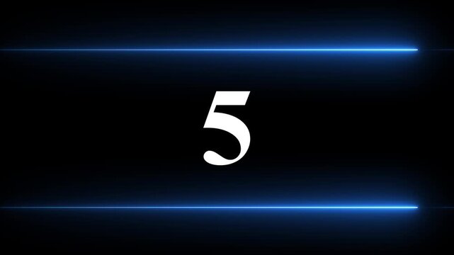 0 to 5 second modern digital countdown timer neon line light style on black background. Sci-Fi neon line frame 5 sec countdown loop. countdown timer 5 sec animation 4k video.