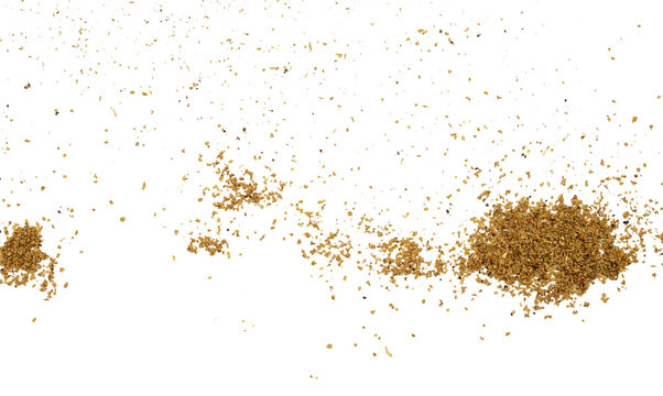 Premium Shah i Jeers Powder and Kebab Sugar Blend Transparent background with small piles and splatter pattern, minimal abstract texture with copy space.
