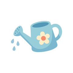 Blue watering can with flower design. © daksarupa