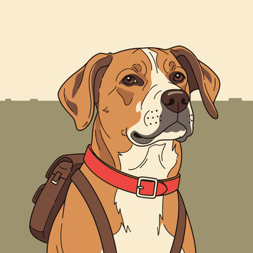 A dog with a backpack cartoon style vector illustration.