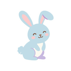 Obraz premium Cute Blue Bunny Cartoon Character Sitting.