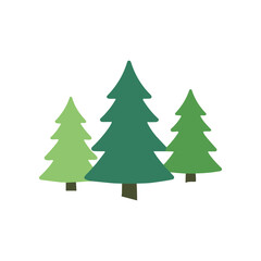 Obraz premium Three green pine trees standing tall.