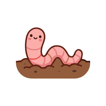 Smiling pink worm in soil.