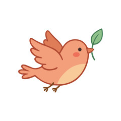 Naklejka premium Cute Cartoon Bird Holding Leaf.