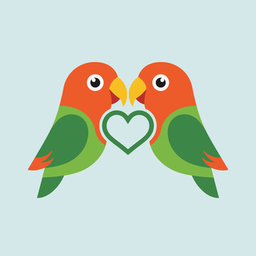 Pair of Lovebirds with Heart Symbol Illustration.