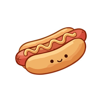 Smiling Hot Dog with Mustard Topping.