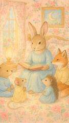 Fototapeta premium Charming bedtime animal illustration.