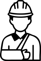 Obraz premium Injured Construction Worker with Arm Sling Icon Line Art Vector Illustration