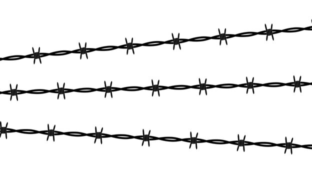 Barbed wire fence illustration featuring three parallel strands with sharp points for security and boundary marking