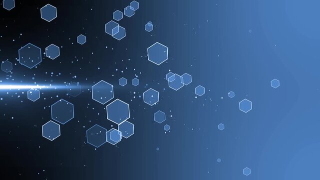 Background with floating translucent hexagons and subtle light flare abstract futuristic tech pattern animation