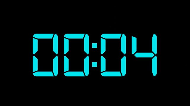 Countdown timer from 10 seconds with bold seven segment display on dark background