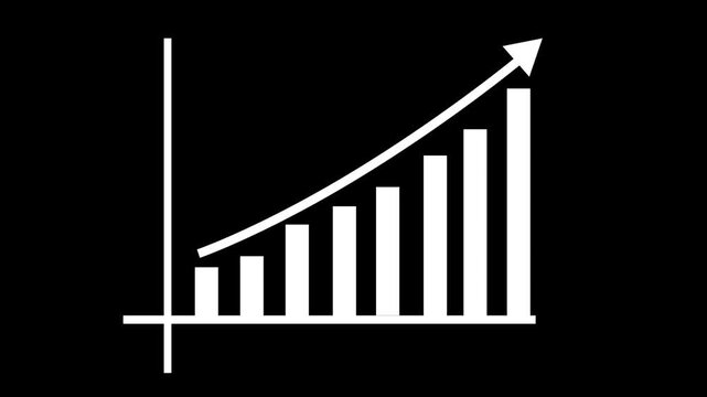 Ascending bar chart with upward-curving arrow graph animation