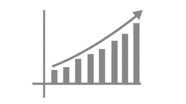 Ascending bar chart with upward-curving arrow graph animation