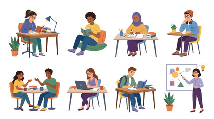Fototapeta premium Diverse group of people studying and working together in a collaborative educational environment with laptops.