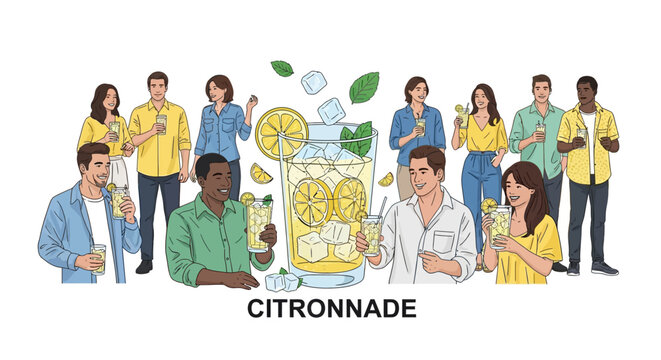 People enjoying cold citronnade on a hot summer day outdoors together