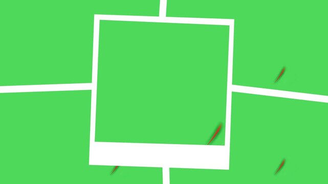 Frame represents a blank polaroid style border set against a vibrant green screen background that provides ample copy space for users to insert their own personalized media or custom design elements.