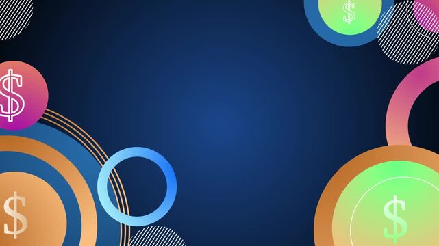 Abstract financial background with overlapping circles and dollar signs animation