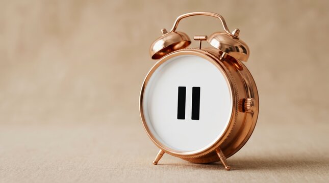 Vintage alarm clock with pause symbol for time management concept