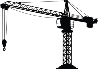 Crane Silhouette Towering over Construction Site Isolated on White © BIPLABKUMAR