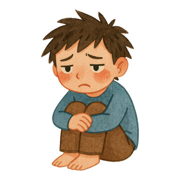 PNG Sad child sitting alone illustration.