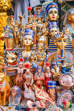 Cairo, Egypt - 26 Jan 2026: Egyptian souvenirs for sale in the Khan el-Khalili bazar, Cairo