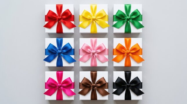 Colorful gift boxes with decorative ribbons for various occasions