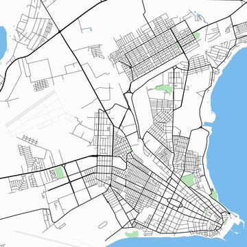 Minimal vector street map of Taganrog, Rostov Oblast, Russia. Detailed urban city plan with roads, highways, residential districts, coastline, parks, industrial areas, and surrounding landscape. Moder