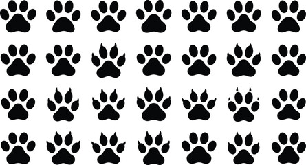 Fototapeta premium Black dog paw print pattern on white background
