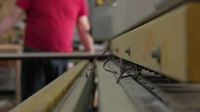 Automated woodworking saw machine cutting wood panels