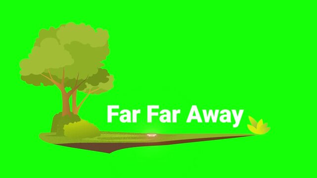 Burning rocks and tree on green screen background