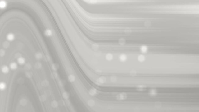 Abstract monochrome wavy lines with soft glowing circles and scattered light patterns create a simple and modern design suitable for various graphic design projects.
