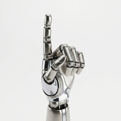 Naklejka premium Metallic robotic hand pointing up isolated on white background
