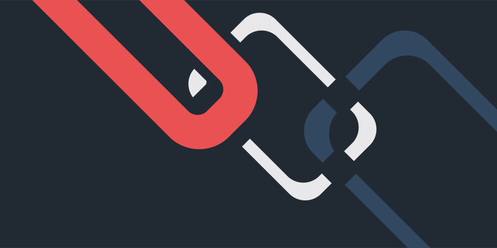 Abstract geometric chain link background with red, white, and blue interlocking u-shapes on dark navy backdrop, modern minimalist vector illustration for connection and security concepts