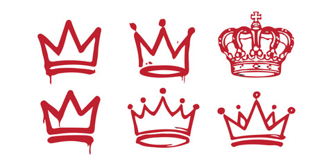 Collection of red graffiti crown icons and street art style royal symbols Vector, illustration © md
