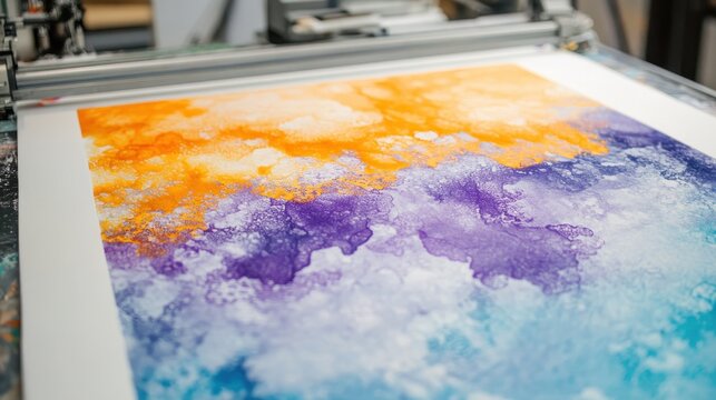 Abstract color gradients created through modern inkjet printing process showcasing layered ink patterns