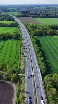 Highway Through the Green Fields. Drone view