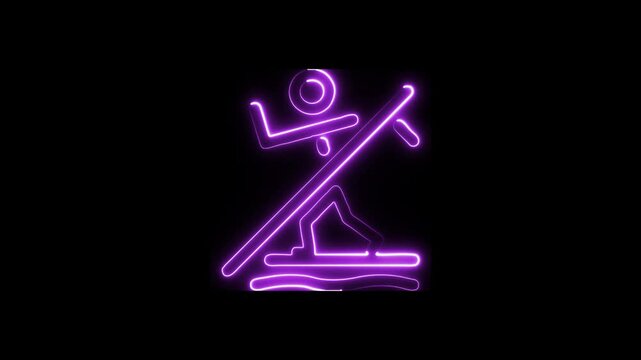 Neon purple stick figure skiing on a wavy surface at night
