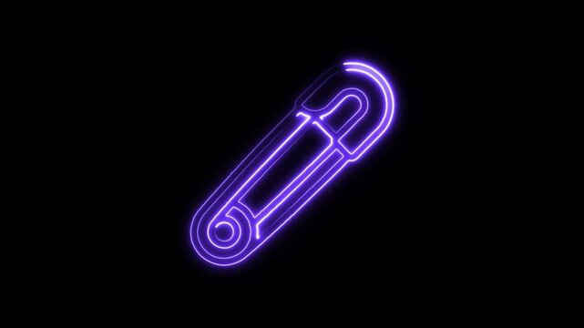 Glowing purple paperclip on black background with neon effect