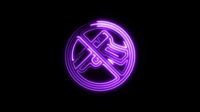 Neon purple no smoking sign with electronic cigarette on black background