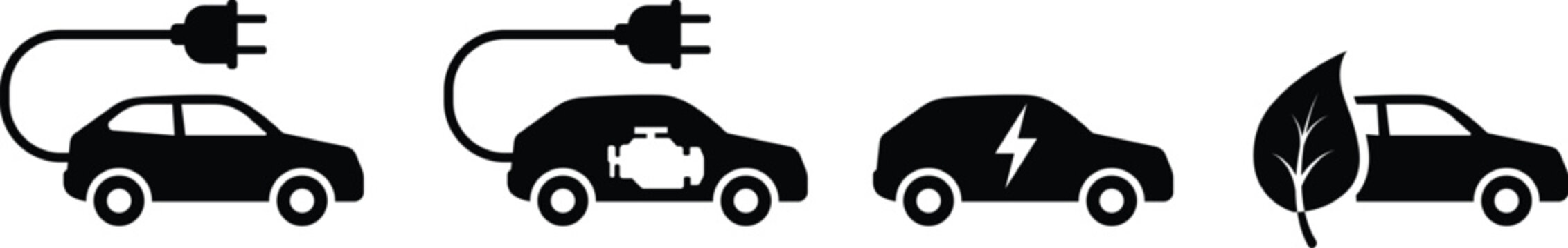 Electric Vehicle Vector Icons Set &ndash; EV, Hybrid & Eco Car Symbols
