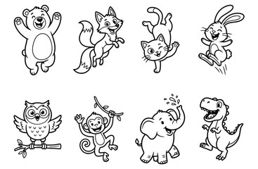Fototapeta premium Coloring page with happy cartoon animals for kids
