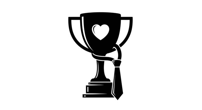 Father's Day Black trophy icon, heart shaped award, winner symbol, love achievement vector