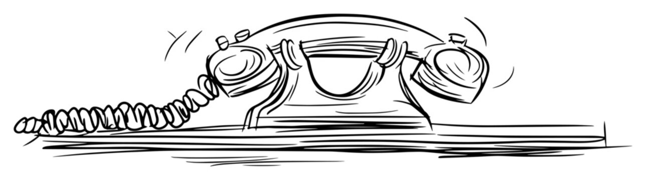 vintage rotary phone ringing sketch illustration