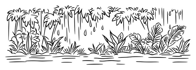 jungle vegetation under tropical rain sketch © Mago