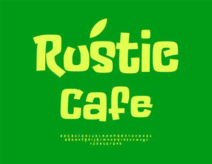 Naklejka premium Vector Cute banner Rustic Cafe. Funny Yellow Font. Comic style Alphabet Letters and Numbers set.