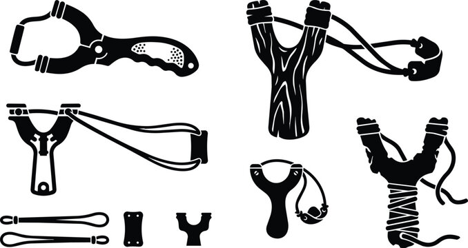 Vector silhouette of rock climbing gear including carabiner harness rope and slings