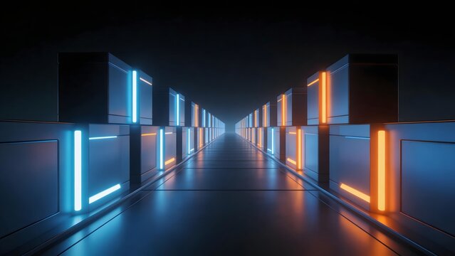 Futuristic corridor with glowing lights