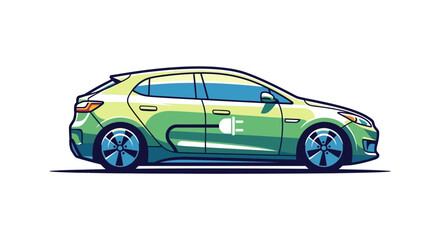 Obraz premium Green hatchback car with charging port illustration