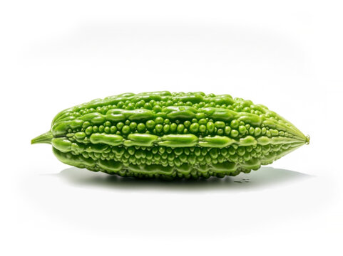Fresh organic raw green bitter gourd melon vegetable for healthy nutrition isolated on white background